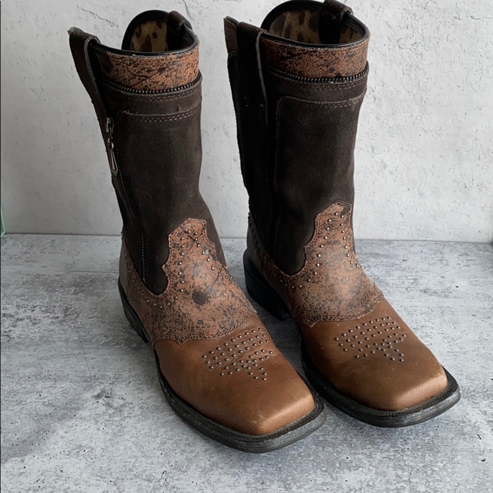 Ariat Brown Double Zipper Cowboy Boots Sz 9